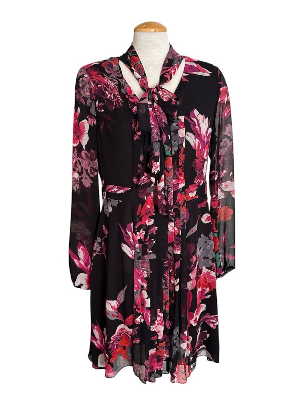 Kirna Zabete for Target Black & Pink Floral Tie-neck Pleated Dress